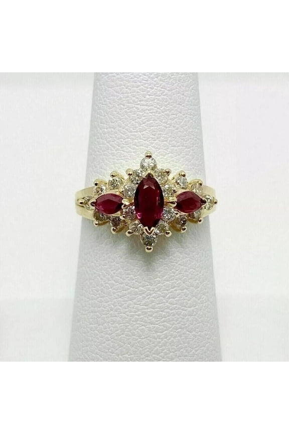14K Yellow Gold Plated 2Ct Marquise Cut Simulated Red Ruby Women's Engagement Gift Ring