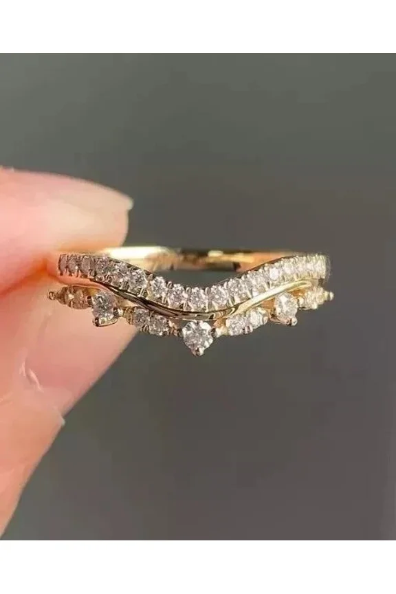 14K Yellow Gold Plated 2Ct Round Cut Lab Created Diamond Curve Wedding Band Ring