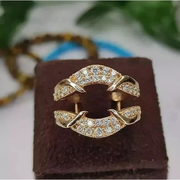 14K Yellow Gold Plated 2Ct Round Cut Lab Created Diamond Women's Wedding Enhancer Band Ring