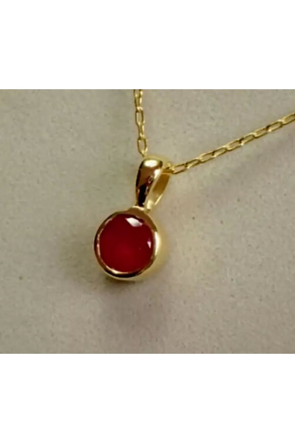 14K Yellow Gold Plated 2Ct Round Cut Lab Created Red Ruby Bezel Women's Pendant