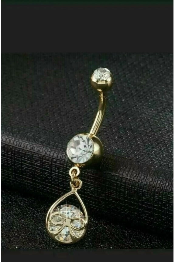 14K Yellow Gold Plated 2Ct Round Cut Simulated Diamond Women's Navel Belly Button Ring Silver