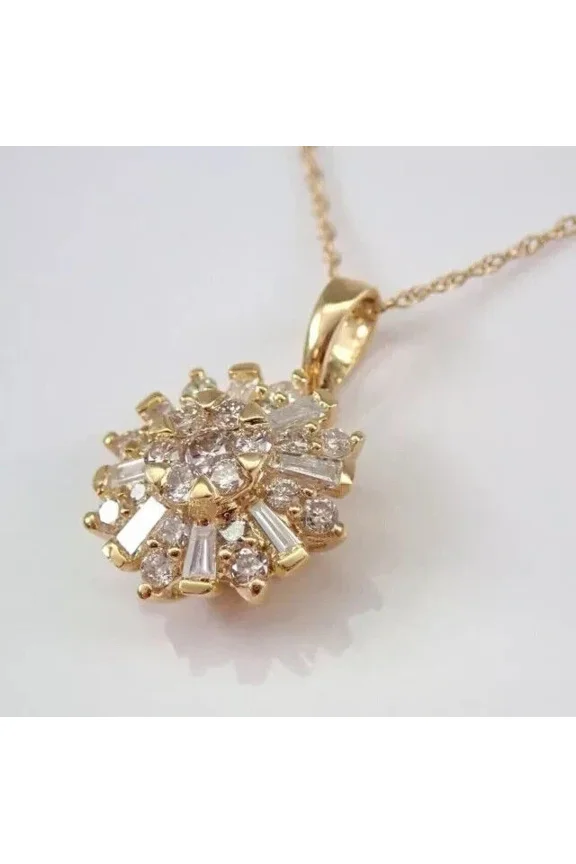 14K Yellow Gold Plated 2Ct Round Lab Created Diamond Cluster Snowflake Pendant