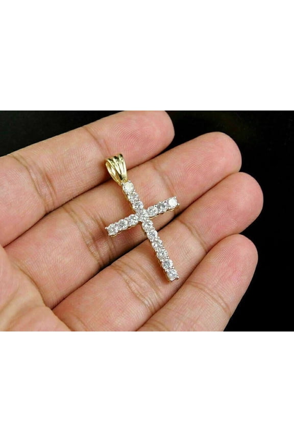 14K Yellow Gold Plated 2Ct Round Lab Created Diamond Cross Pendant For Women