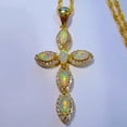 thumbnail image 1 of 14K Yellow Gold Plated 3 Ct Marquise Lab Created Fire Opal Pendant Cross Pendant Sterling Silver, 1 of 5