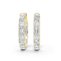 14K Yellow Gold Plated 3 Cttw Emerald Cut Moissanite Hoop Earrings D Color VVS1 925 Sterling Silver Huggie Earrings Jewelry Gift for Women