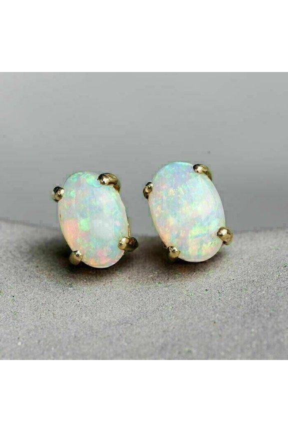 14K Yellow Gold Plated 3CT Oval Cut Opal Lab Created Push Back Stud Earring's