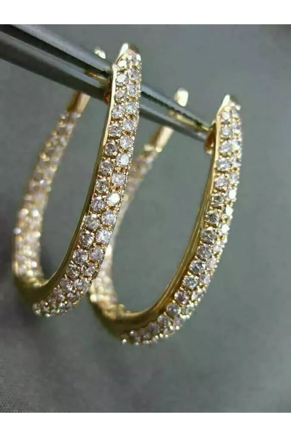 "14K Yellow Gold Plated 3Ct Round Lab Created Diamond Inside-Out Hoop Earrings"