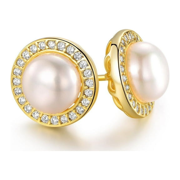 iParis 14K Yellow Gold-Plated Cultured Pearl Halo Stud Earrings