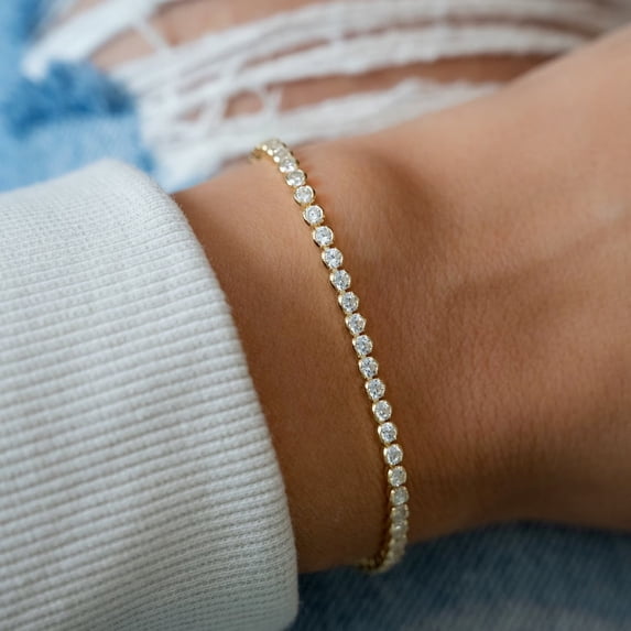 14K Yellow Gold Plated 5CT Round Cut Lab Created Diamond Women's Tennis Bracelet 925 Sterling Silver