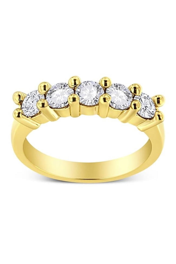 14K Yellow Gold Plated .925 Sterling Silver 1.0 CTTW Shared Prong-set Round Diamond 5 Stone Band Ring, J-K Color - I1-I2 Clarity - Size 6