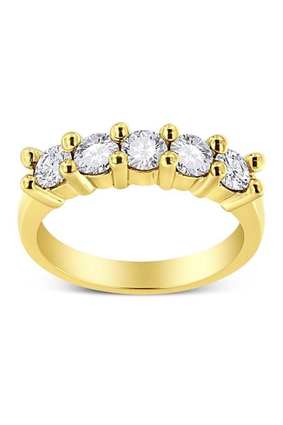 14K Yellow Gold Plated .925 Sterling Silver 1.0 CTTW Shared Prong-set Round Diamond 5 Stone Band Ring, J-K Color - I1-I2 Clarity - Size 8