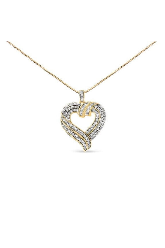 14K Yellow Gold Plated .925 Sterling Silver 1.00 CTTW Baguette Diamond Composite Open Heart 18 in. Pendant Necklace, I-J Color - I1-I2 Clarity