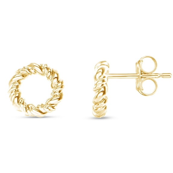 AFFY 14K Yellow Gold Plated 925 Sterling Silver Minimalilst Dainty Open Circle Rope Stud Earrings