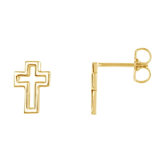 14K Yellow Gold Plated 925 Sterling Silver Open Minimalist Dainty Cross Stud Earrings