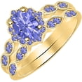 thumbnail image 1 of 14K Yellow Gold-Plated 925 Sterling Silver Oval Shape Tanzanite Vintage Style Wedding Engagement Bridal Ring Set For Womens, 1 of 1