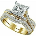 thumbnail image 1 of 14K Yellow Gold-Plated Bridal Set 2 CT Princess Cut White Diamond Engagement Ring with Curved Wedding Band 925 Sterling Silver Anniversary Gift For Women, 1 of 1