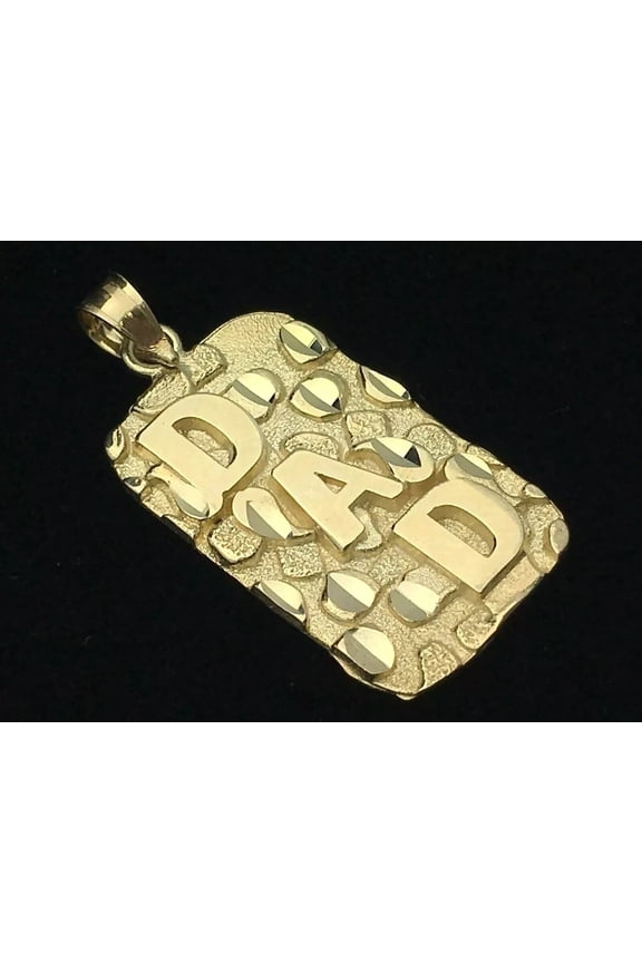 14K Yellow Gold Plated DAD Nugget Style Rectangle Charm Pendant Fathers Day Gift Pure 925 Sterling Silver No Stone