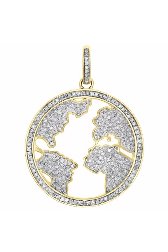 14K Yellow Gold Plated Diamond World Map Pendant 1.70" Globe Pave Charm 1.52 CT