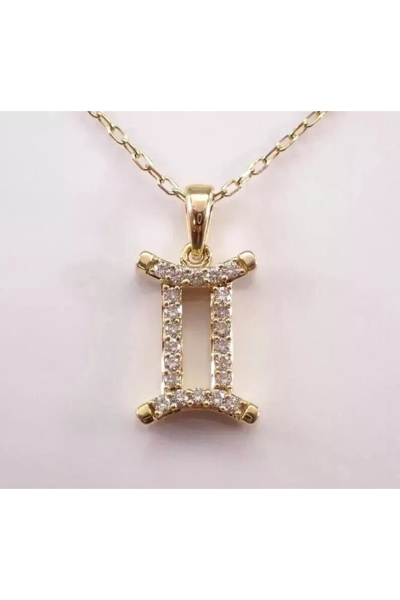14K Yellow Gold Plated "Gemini Astrology" Pendant 1Ct Round Lab Created Diamond Solid 925 Sterling Silver