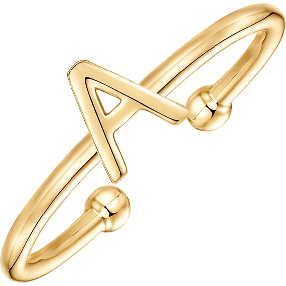 14K Yellow Gold Plated Initial Adjustable Ring | Womens Initial Ring | Fasion Ring Women | A Initial Ring
