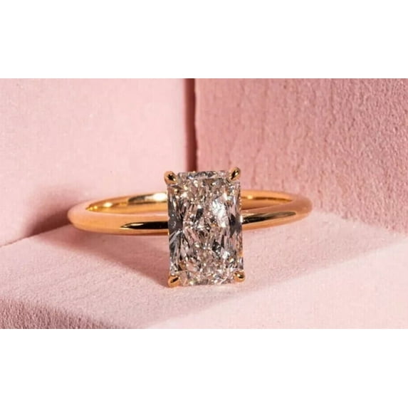 14K Yellow Gold Plated Lab-Created Diamond 2Ct Radiant Cut Women Engagement Ring 925 Sterling Silver