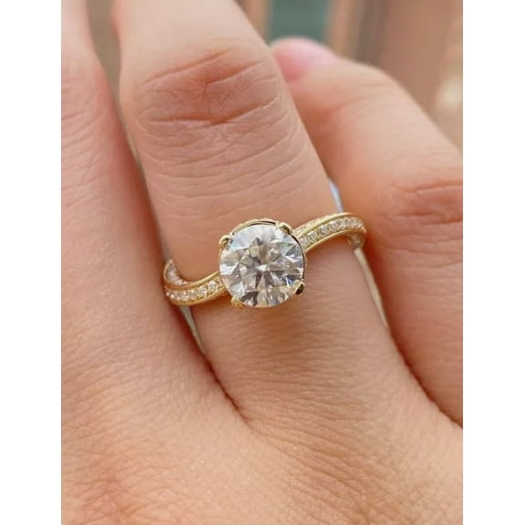 14K Yellow Gold Plated Lab Created Diamond Women's Engagement Ring 2Ct Round Cut