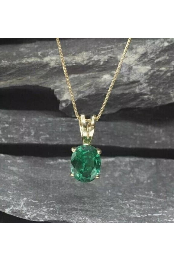 14K Yellow Gold Plated Lab Created Emerald Women Solitaire Pendant 2Ct Oval Cut