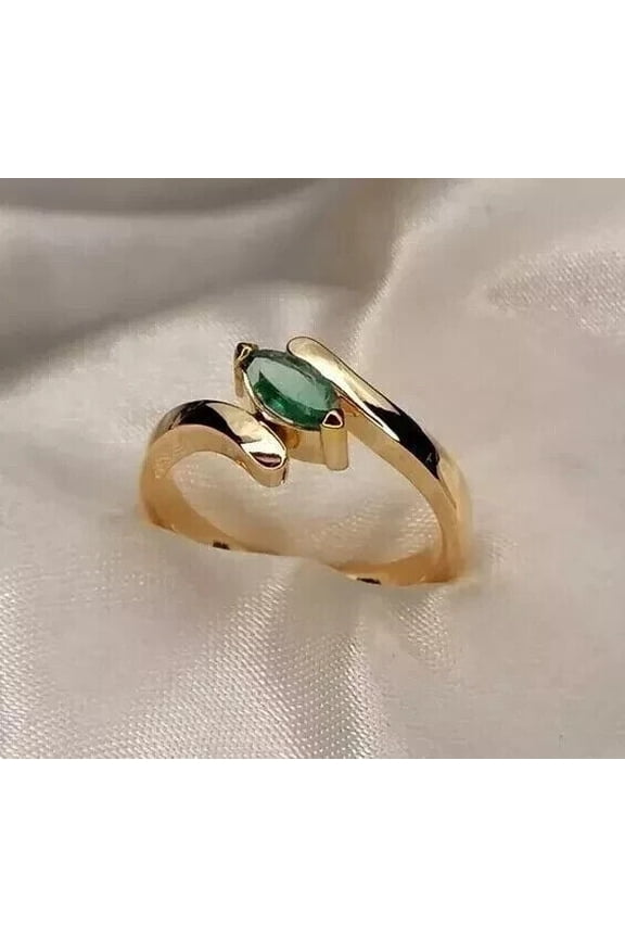 14K Yellow Gold Plated Marquise Cut 2Ct Lab Created Green Emerald Women's Wedding Ring