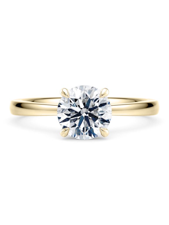 14K Yellow Gold Plated Moissanite Classic Solitaire Engagement Ring for Women 4 Prong Round Cut Promise Ring