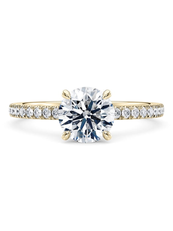 14K Yellow Gold Plated Moissanite Engagement Ring for Women Round Cut Pave Set Bridal Ring