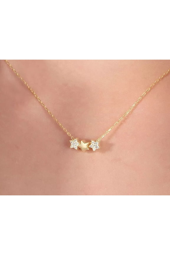 14K Yellow Gold Plated Round Cut 1Ct Simulated Diamond Women's Star Necklace