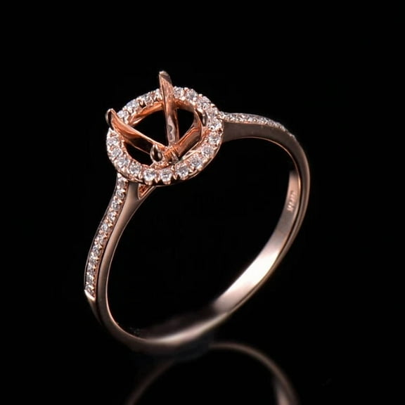 14K Yellow Gold Plated Round Cut 8 MM Diamond Semi Mount Halo Ring