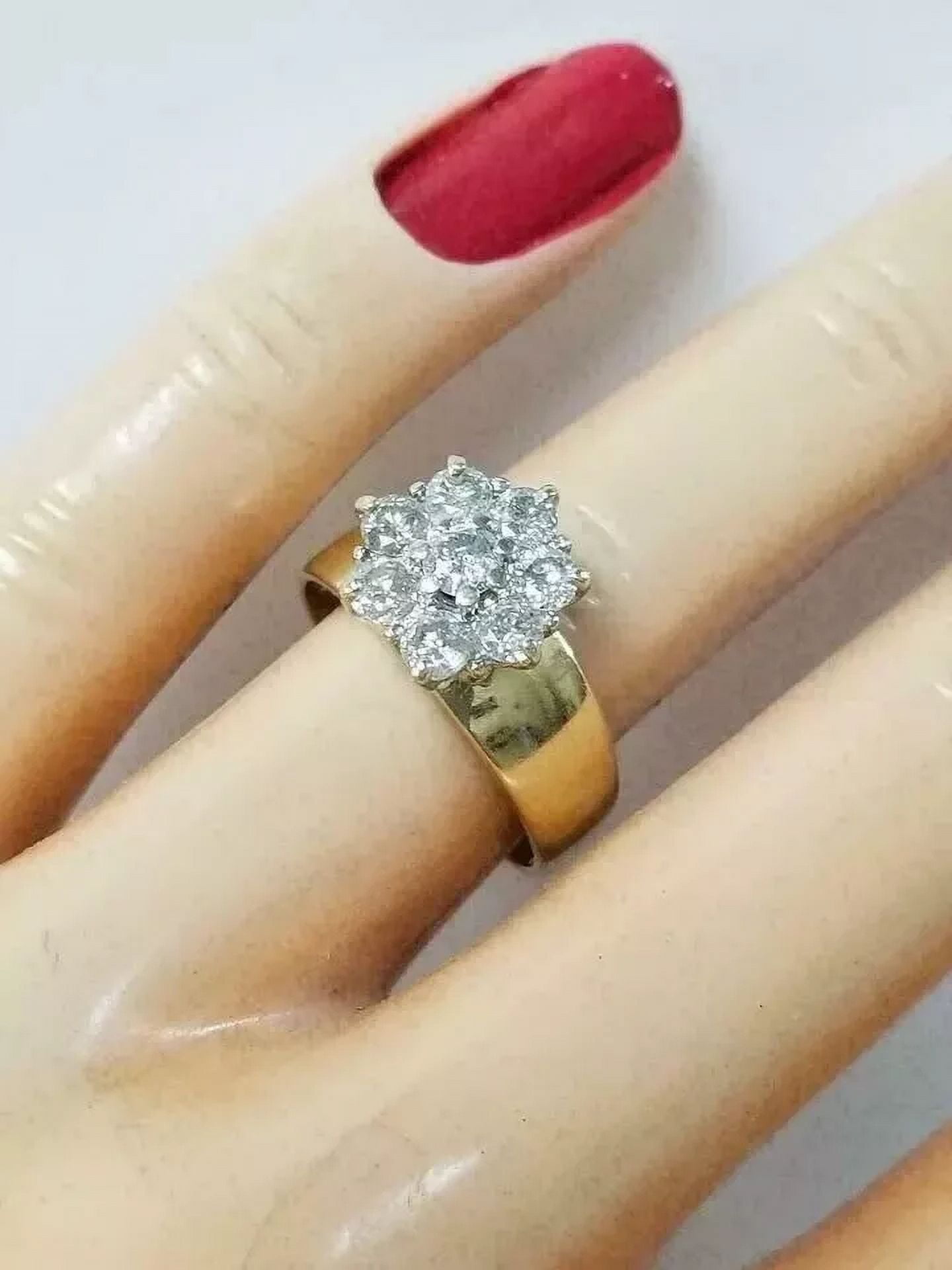 14K Yellow Gold Plated Round Shape Moissanite Cluster Engagement Ring for Women – Diamond Cluster Ring, Perfect Gift for Her