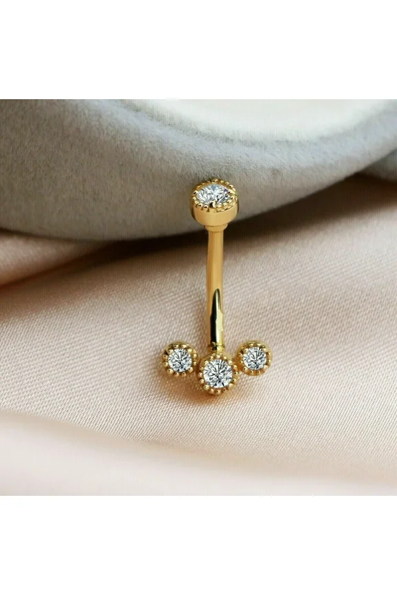 14K Yellow Gold Plated Silver 0.20Ct Round Simulated Diamond Women's Belly Button Silver
