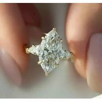 14K Yellow Gold Plated Silver 2Ct Marquise Cut Lab Created Diamond Engagement Solitaire Women's Ring