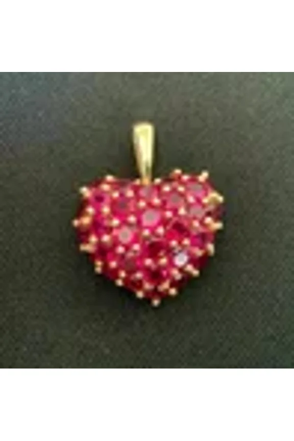 14K Yellow Gold Plated Silver In 1.20Ct Round Lab Created Red Ruby Heart Pendant