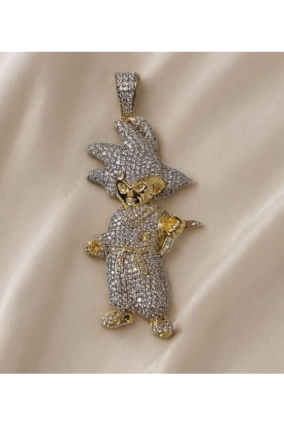 14K Yellow Gold-Plated Son Goku Pendant | Real Moissanite Dragon Ball Z Necklace | Super Saiyan Jewelry | Anime Fan Gift | Goku Charm