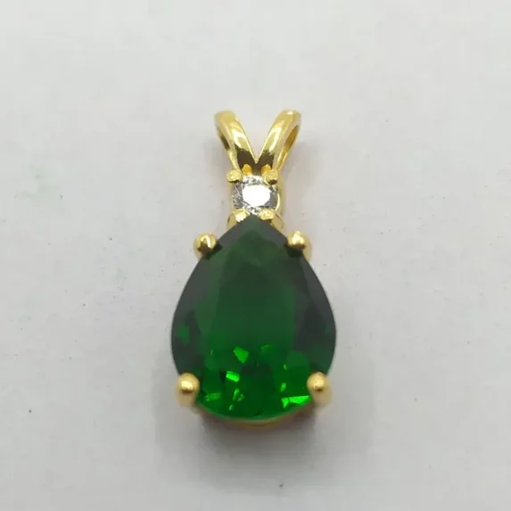 14K Yellow Gold Plated Sterling Silver 2.00Ct Pear Cut Lab-Created Green Emerald Pendant Necklace Teardrop Charm with Free 18" Chain