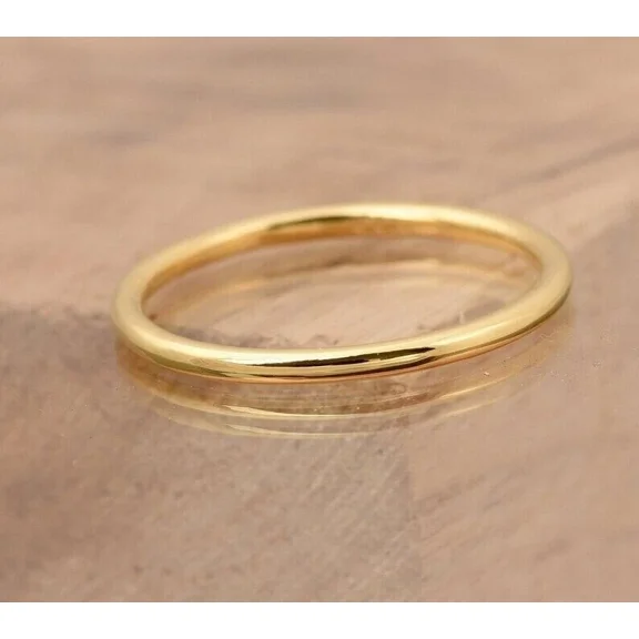 14K Yellow Gold Plated Wedding Round Thin Band Ring
