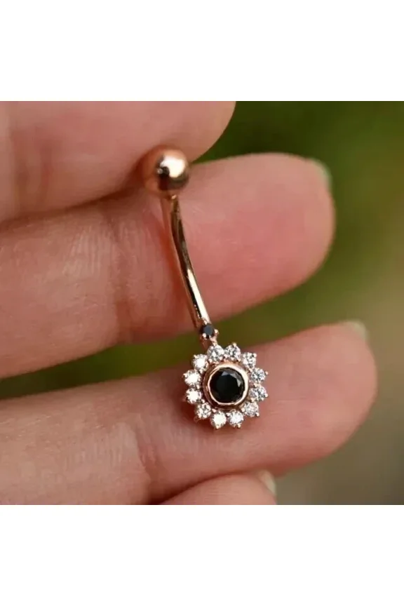 14K Yellow Gold Plated Women's Belly Button 1Ct Round Cut Simulated Diamond Flower