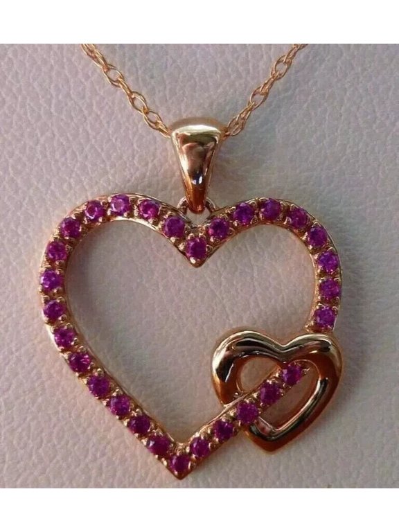 14K Yellow Gold Plated Women's Heart Pendant 2Ct Round Cut Pink Ruby