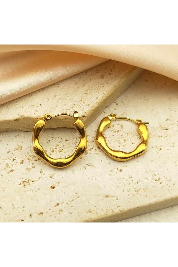 14K Yellow Gold Pleated Textured Geometric Bamboo Star Big Hoop Earrings For Women Fashion New Jewelry