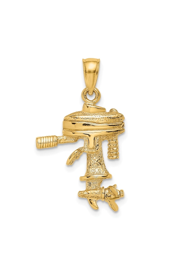 14K Yellow Gold Polish Finish 3-Dimensional Moveable Boat Engine Charm Pendant
