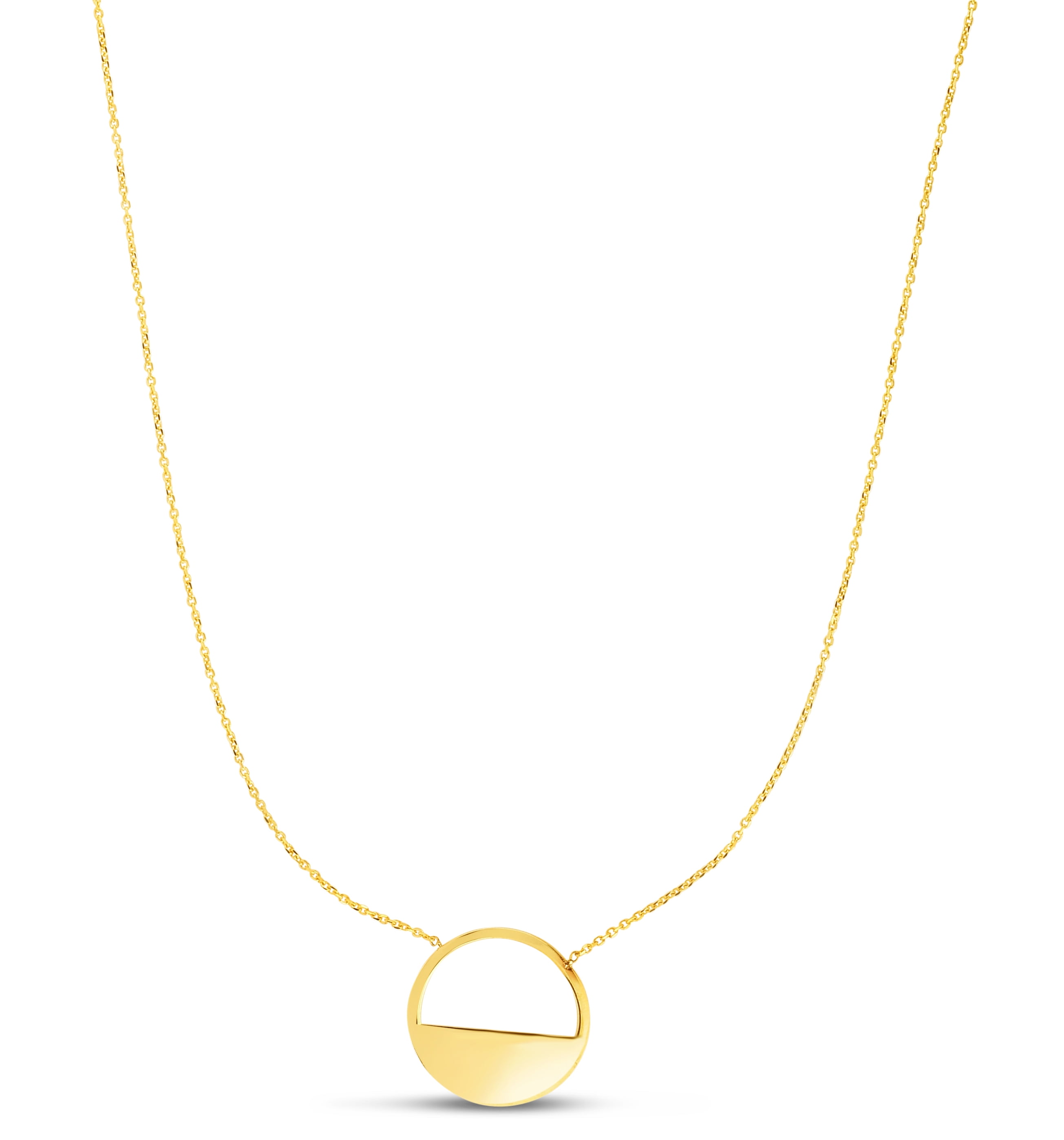 14K Yellow Gold Polish Half Crescent Necklace 2" Ext With Lobster Clasp 18in
