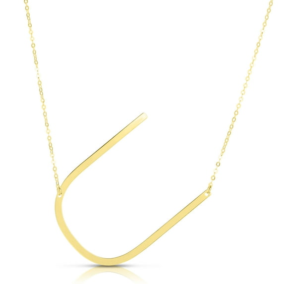 14K Yellow Gold Polish Large Initial "U" on 1.00mm Cable Chain with Lobster Clasp 18in