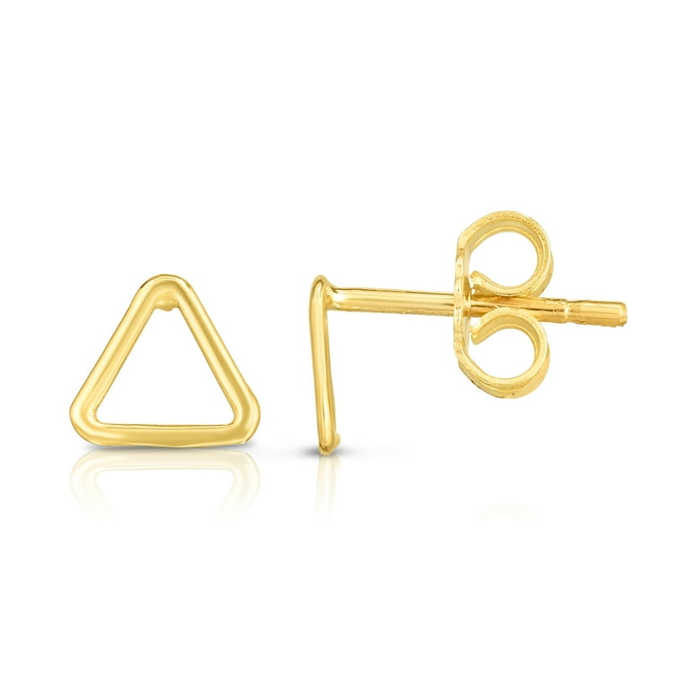 14K Yellow Gold Polish Open Triangle Studs With Earring Backs