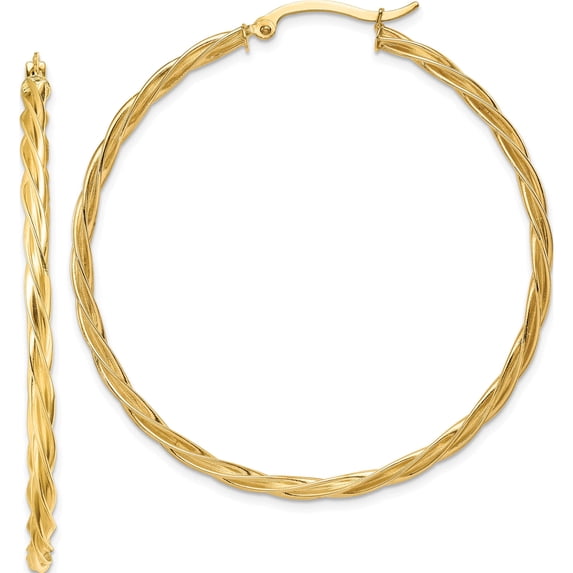 14K Yellow Gold Polished 2.5mm Twisted Hoop Earrings (51.5 X 49.5) Made In Peru tf1610