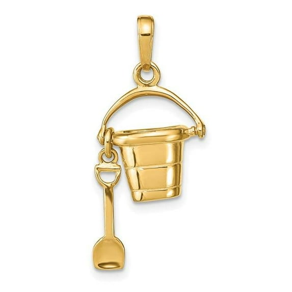 14K Yellow Gold Polished 3-D Moveable Pail & Shovel Pendant