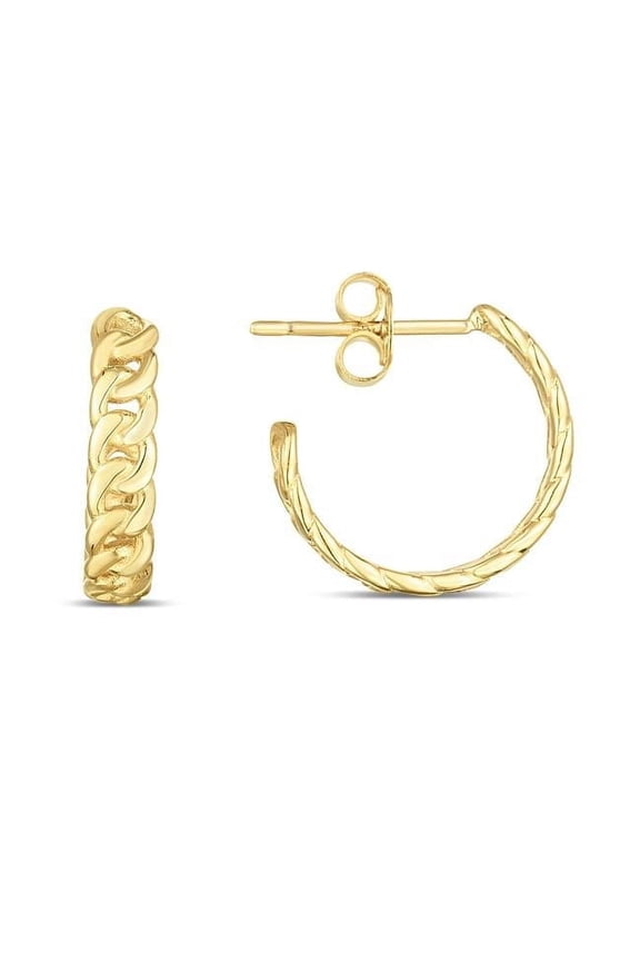 14K Yellow Gold Polished 3 by 4 Moon Hoop Earring with Push Back Clasp