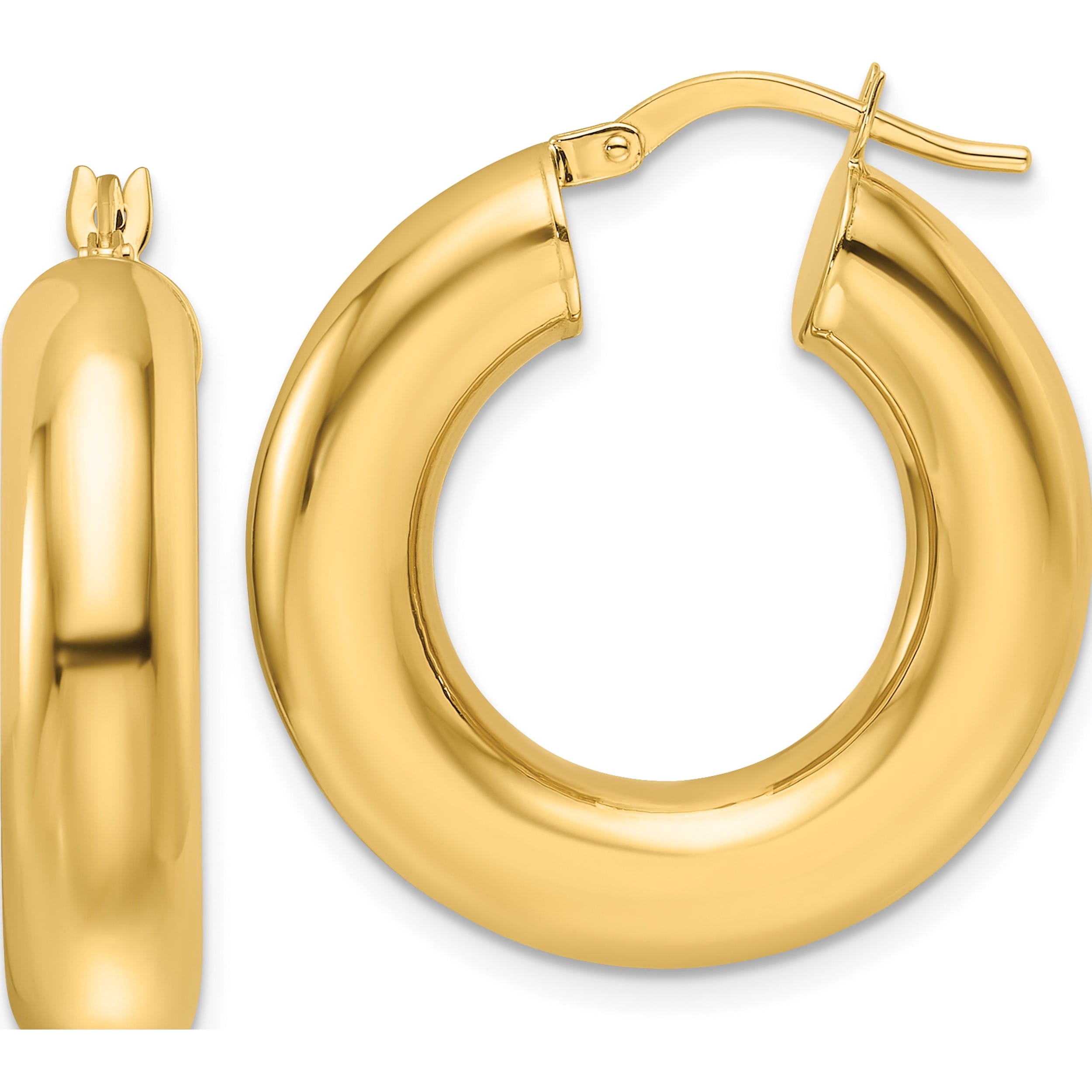 14K Yellow Gold Polished 6Mm Hollow Round Tube Hoop Earrings (Width 25.6) (Length 26.8) - Jbsp